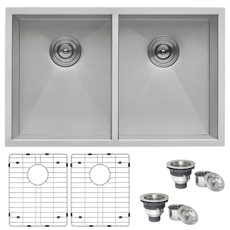 Ruvati 30" Undermount 50/50 Double Bowl Zero Radius 16 Gauge SS Kitchen Sink RVH7350